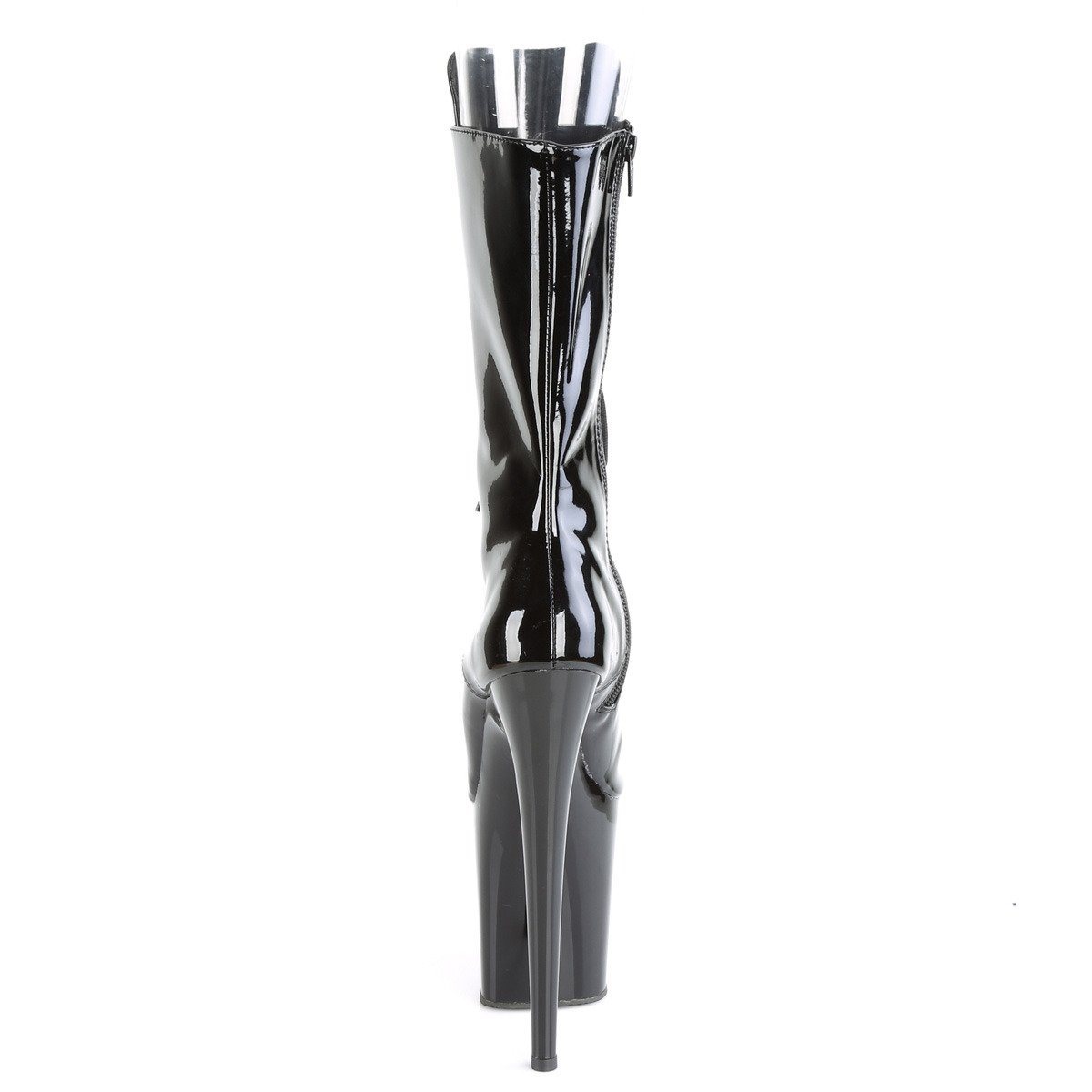 Pleaser Flamingo-1051 B/M - Lesklé černé kozačky s otevřenou špičkou na vysoké platformě