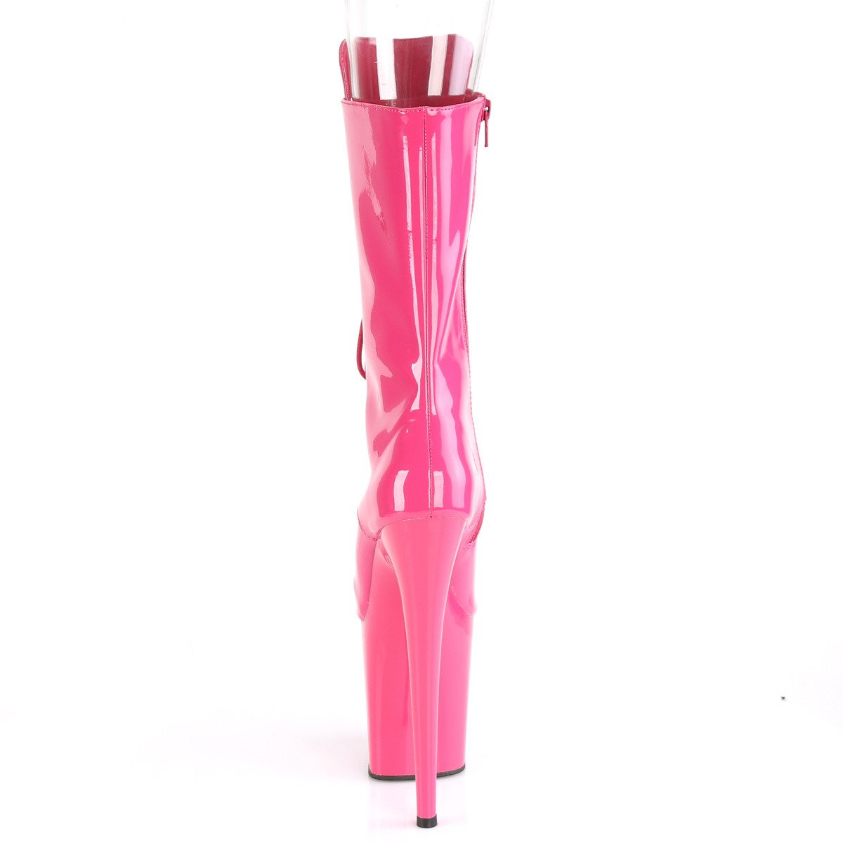 Pleaser Flamingo-1051 HP/M - Lesklé růžové kozačky s otevřenou špičkou na vysoké platformě