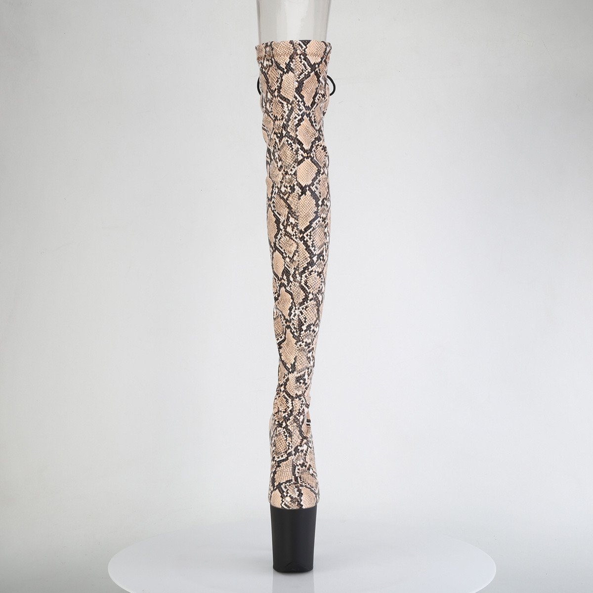 Pleaser Flamingo-3008SP-BT T-BN/B - Béžové kozačky nad kolena na vysoké platformě