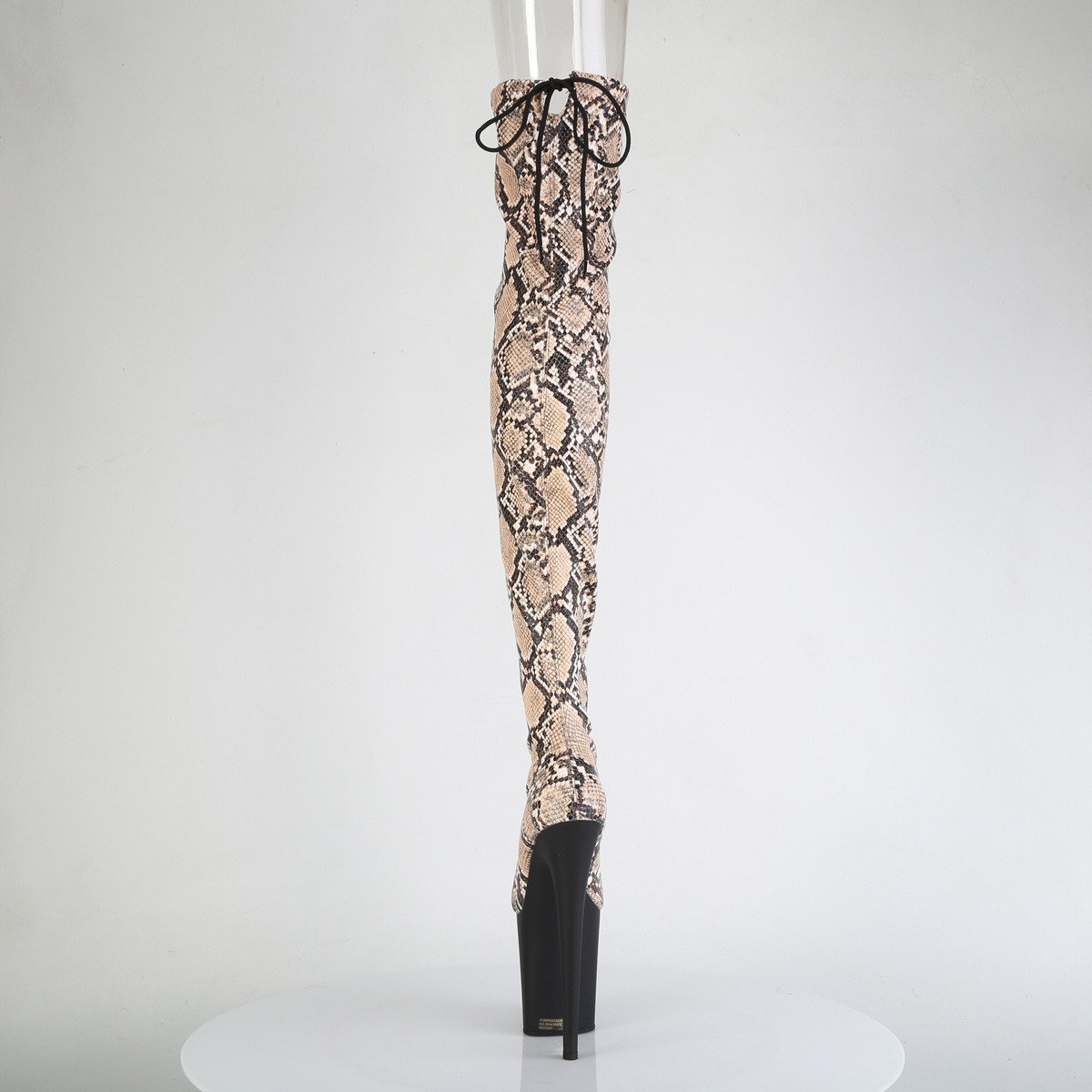 Pleaser Flamingo-3008SP-BT T-BN/B - Béžové kozačky nad kolena na vysoké platformě