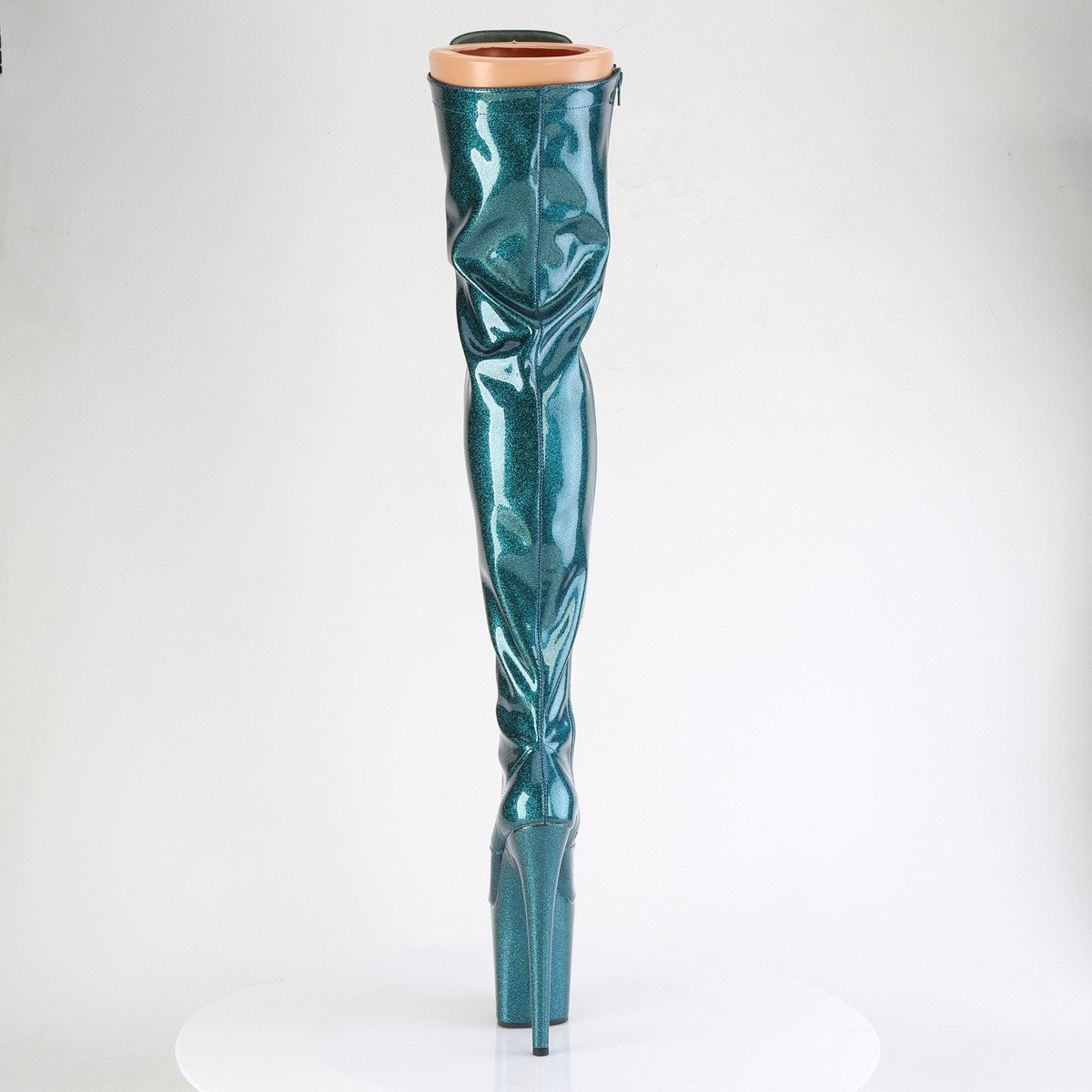 Pleaser Flamingo-3020GP TLG/M - Lesklé béžové kozačky nad kolena na vysoké platformě