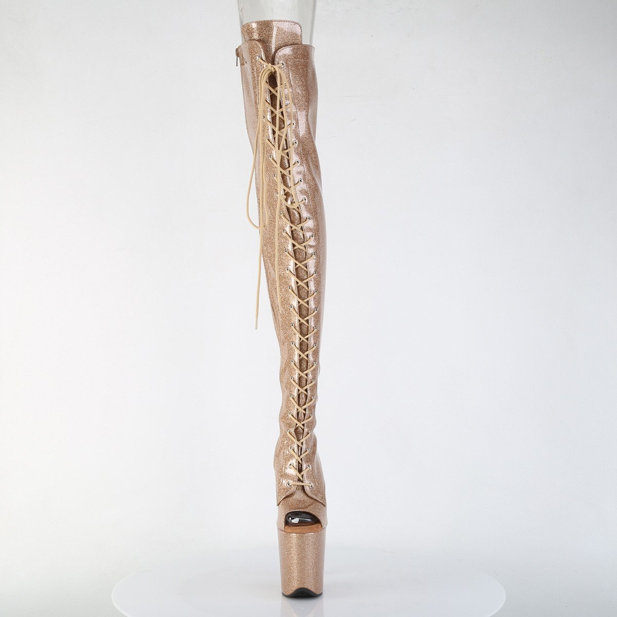 Pleaser Flamingo-3021GP GG/M - Lesklé zlaté kozačky s otevřenou špičkou na vysoké platformě