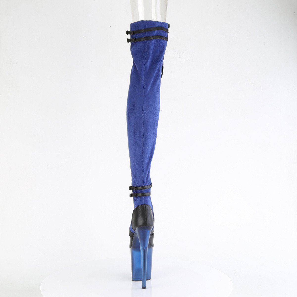 Pleaser Flamingo-3027 BLUFS-BPU/B - Modré kozačky nad kolena na vysoké platformě