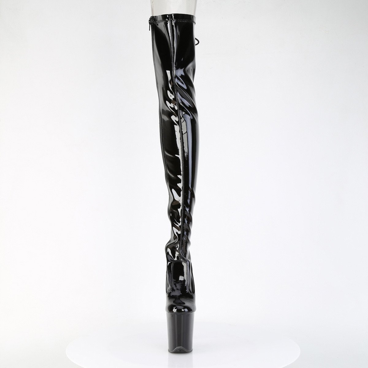 Pleaser Flamingo-3850 B/M - Lesklé černé kozačky nad kolena na vysoké platformě