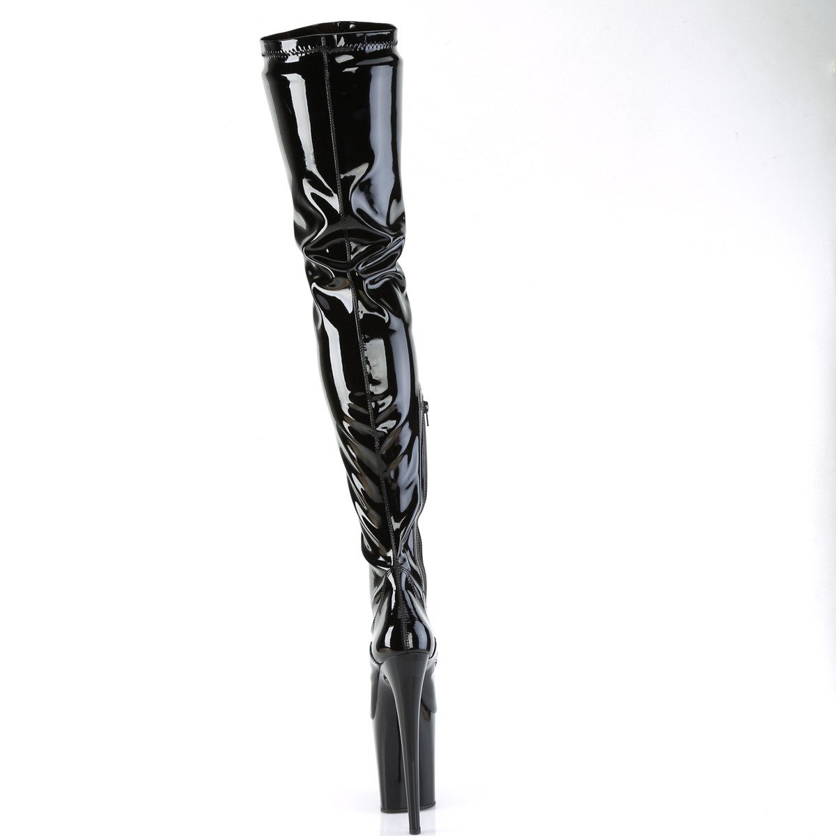 Pleaser Flamingo-4000 B/M - Lesklé černé kozačky nad kolena na vysoké platformě