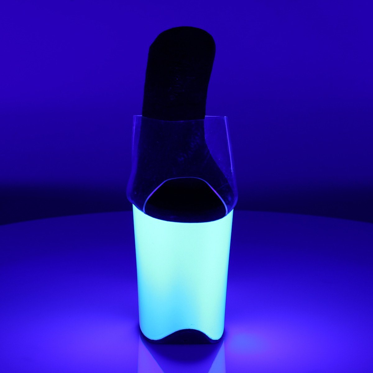 Pleaser Flamingo-801UV C/NW - Průhledné uv reaktivní sandály na vysoké platformě