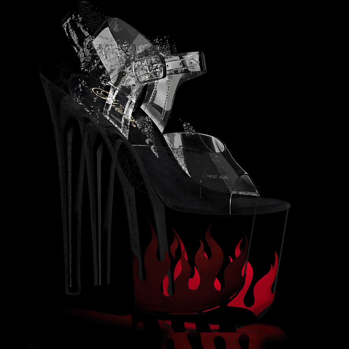 Pleaser Flamingo-808NLFL C/B-R - Průhledné svítící sandály na vysoké platformě