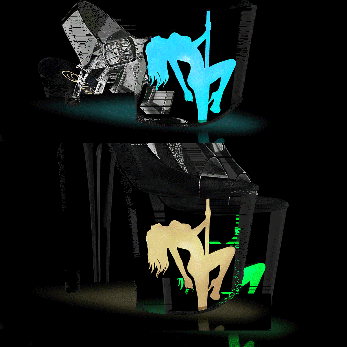 Pleaser Flamingo-808NLSG C/B-MC - Průhledné svítící sandály na vysoké platformě