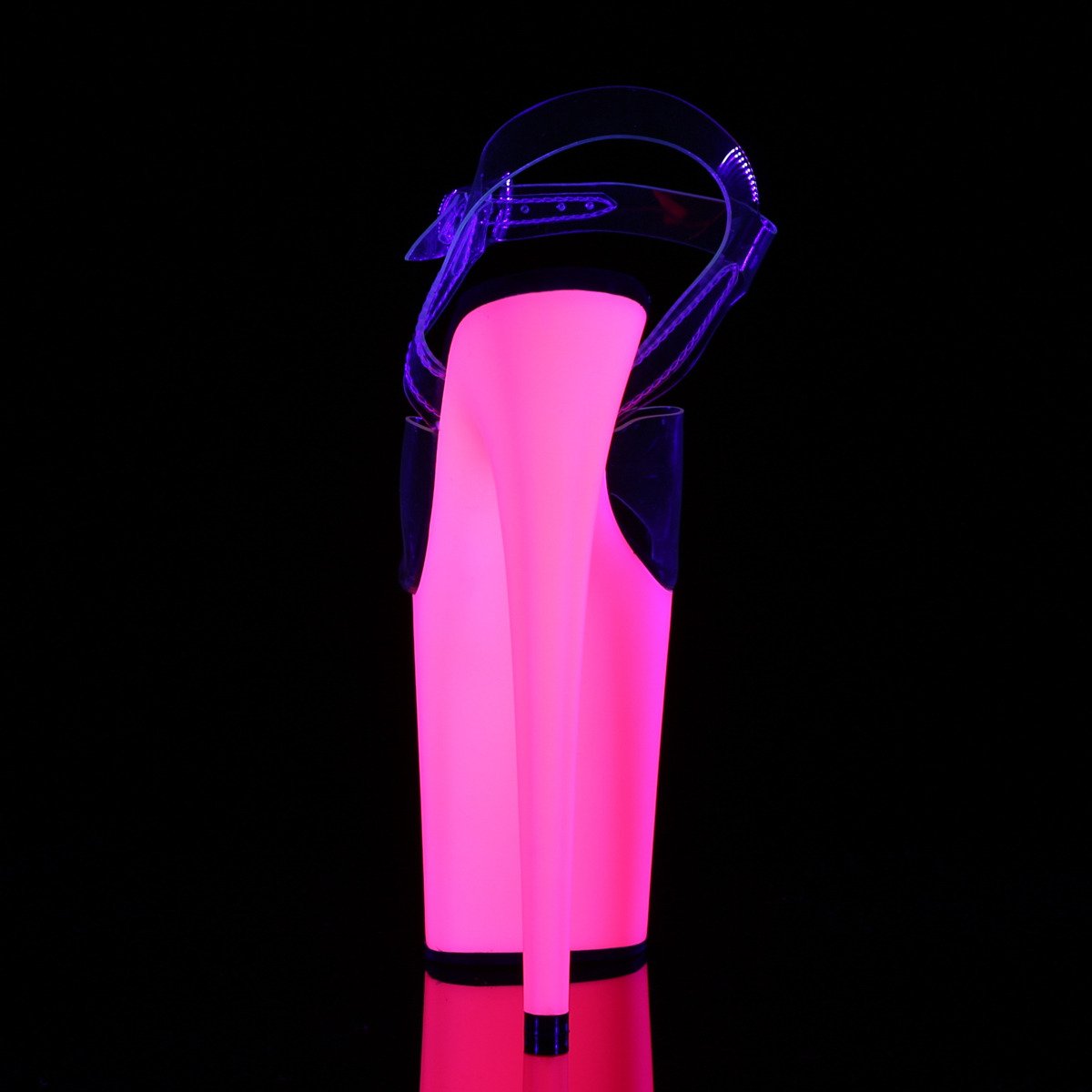 Pleaser Flamingo-808UV C/NP - Průhledné uv reaktivní sandály na vysoké platformě