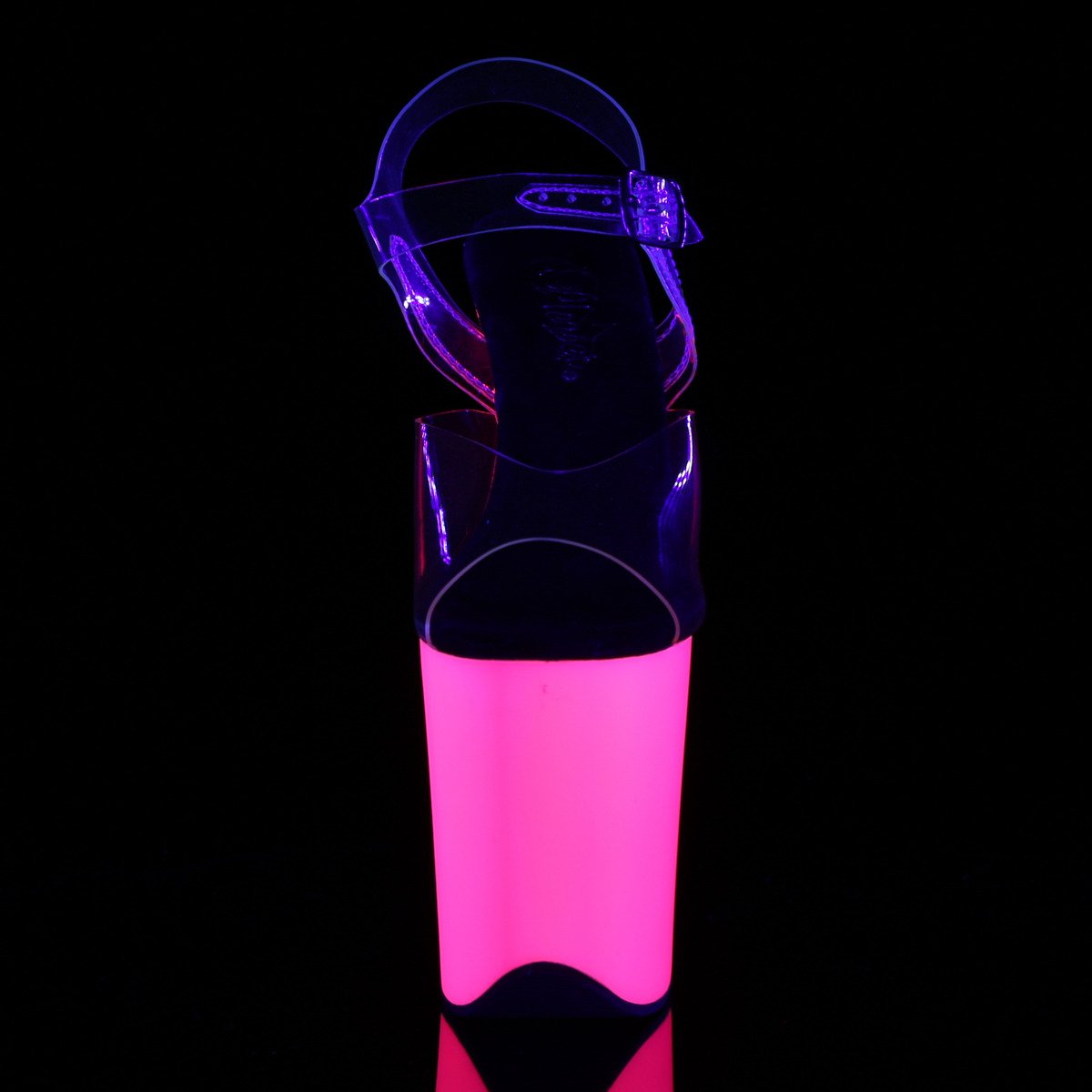 Pleaser Flamingo-808UV C/NP - Průhledné uv reaktivní sandály na vysoké platformě