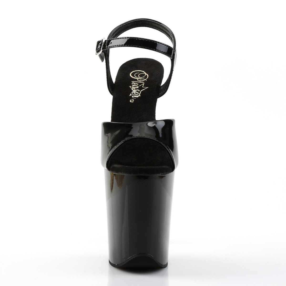 Pleaser Flamingo-809 B/M - Lesklé černé sandály na vysoké platformě