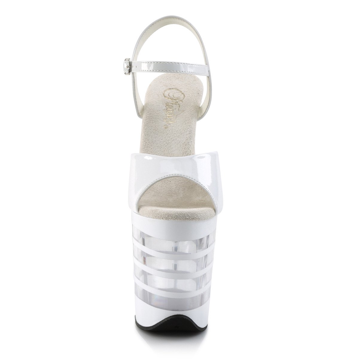 Pleaser Flamingo-809LN W/M - Lesklé bílé sandály na vysoké platformě