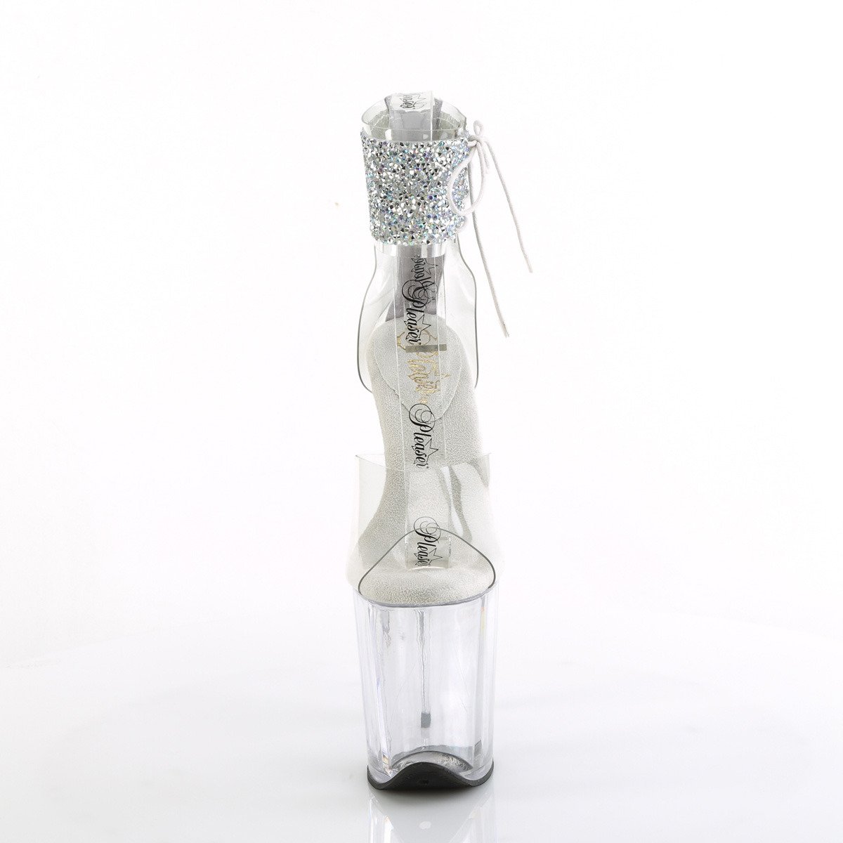 Pleaser Flamingo-824RS-02 C-SRS/C - Průhledné boty s páskem přes kotník na vysoké platformě