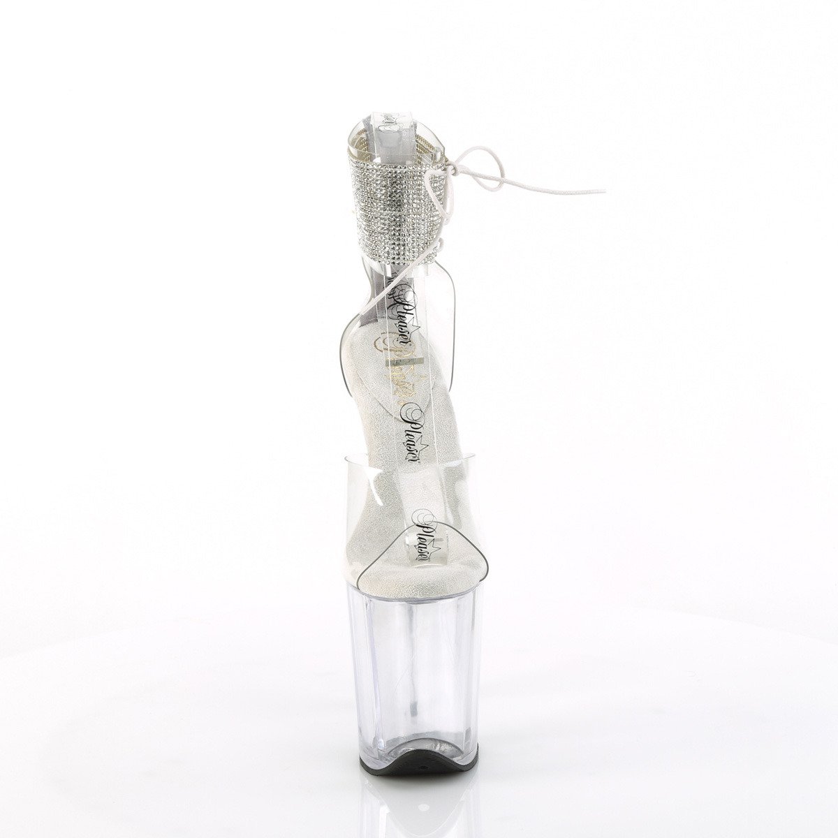 Pleaser Flamingo-824RS C/M - Průhledné boty s páskem přes kotník na vysoké platformě