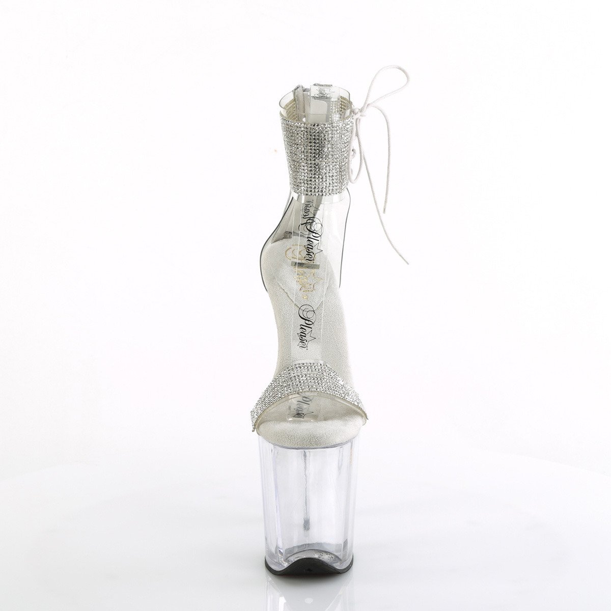 Pleaser Flamingo-827RS C-S/C - Průhledné boty s páskem přes kotník na vysoké platformě