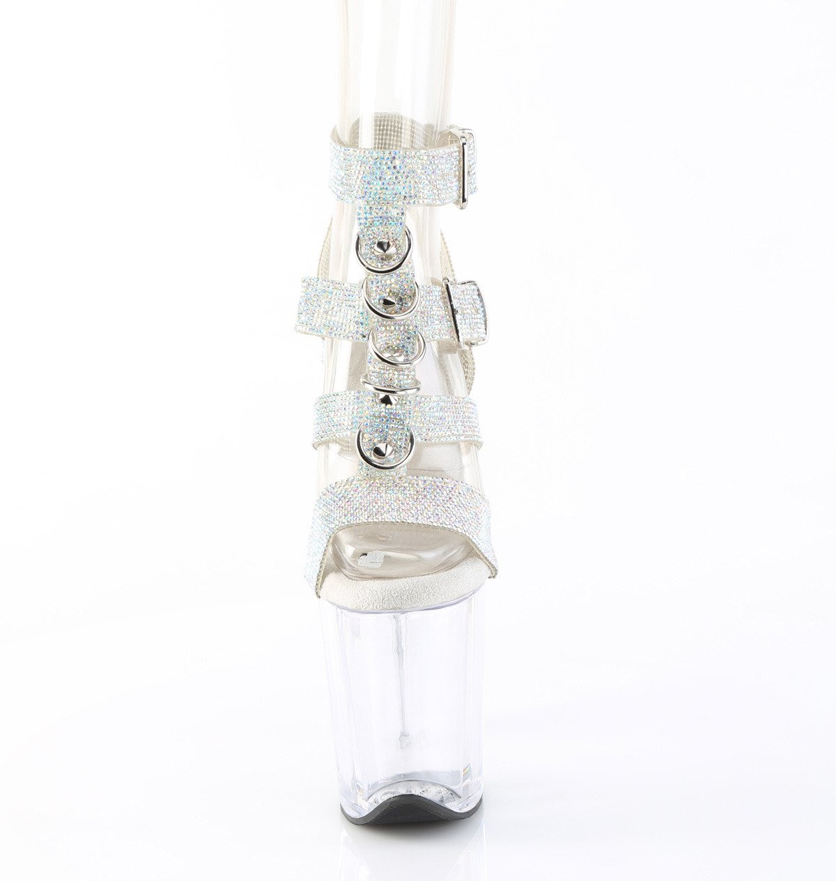 Pleaser Flamingo-856RS SRS-TPU/C - Stříbrné boty s páskem přes kotník na vysoké platformě