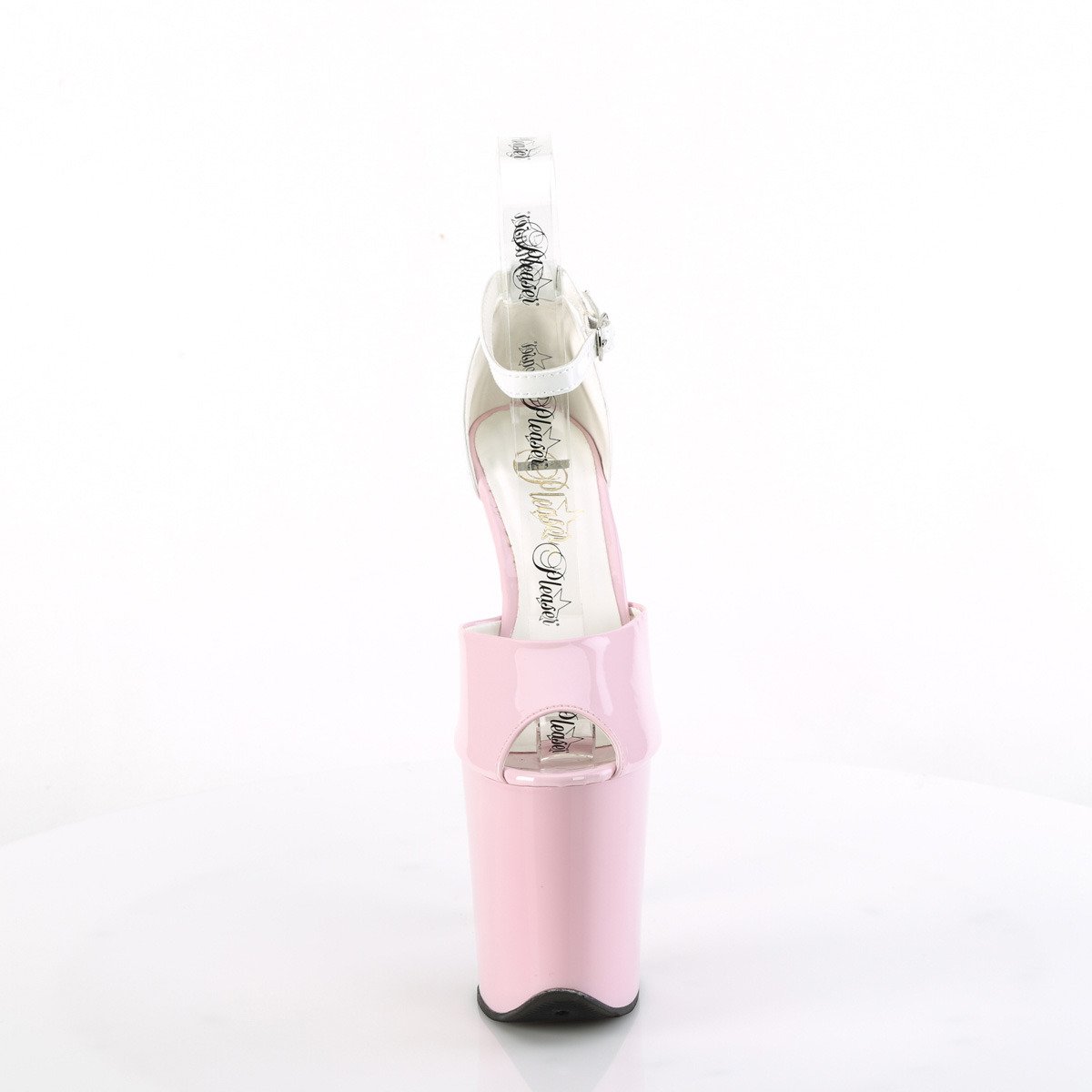 Pleaser Flamingo-868 BP-W/M - Lesklé růžové boty s páskem přes kotník na vysoké platformě