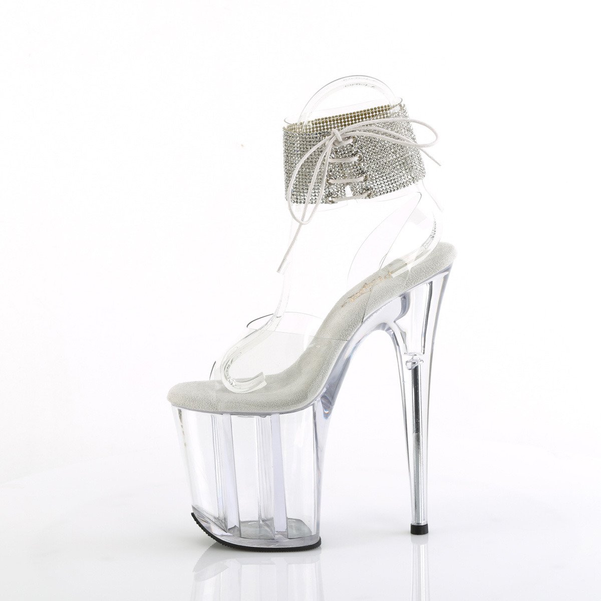 Pleaser Flamingo-891-2RS C/M - Průhledné boty s páskem přes kotník na vysoké platformě