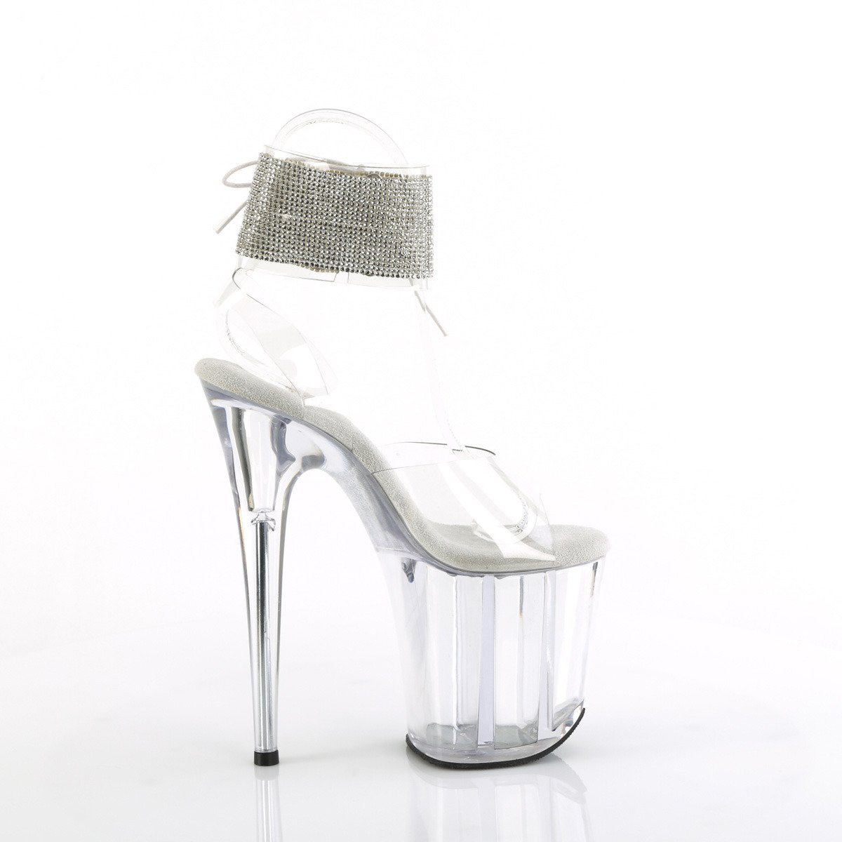 Pleaser Flamingo-891-2RS C/M - Průhledné boty s páskem přes kotník na vysoké platformě