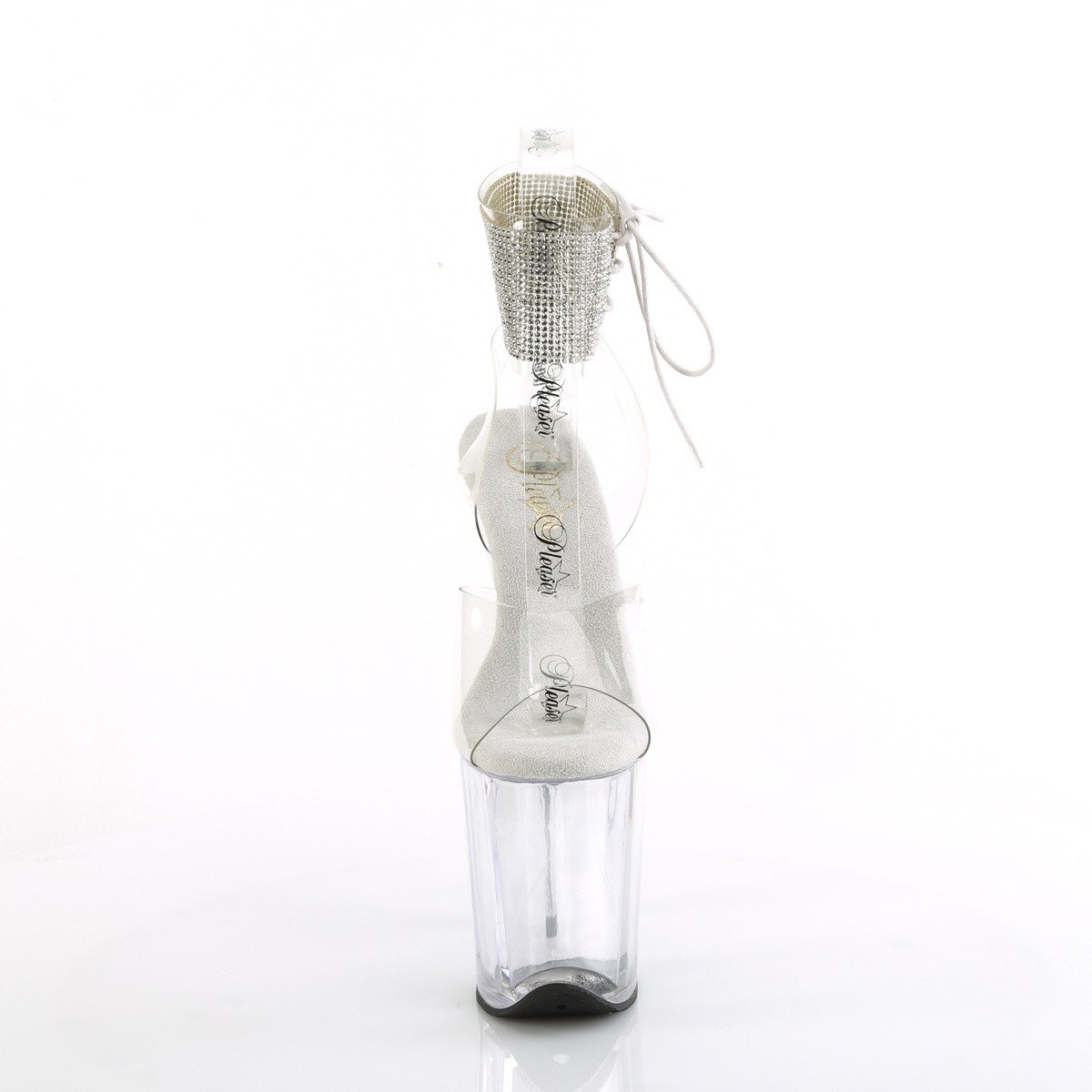 Pleaser Flamingo-891-2RS C/M - Průhledné boty s páskem přes kotník na vysoké platformě