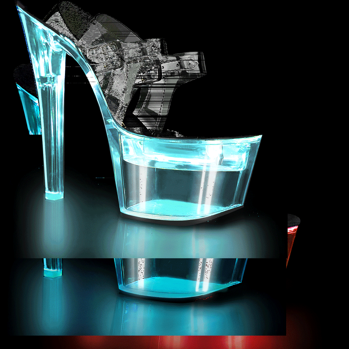 Pleaser Flashdance-708 C-B/C - Průhledné svítící sandály na vysoké platformě