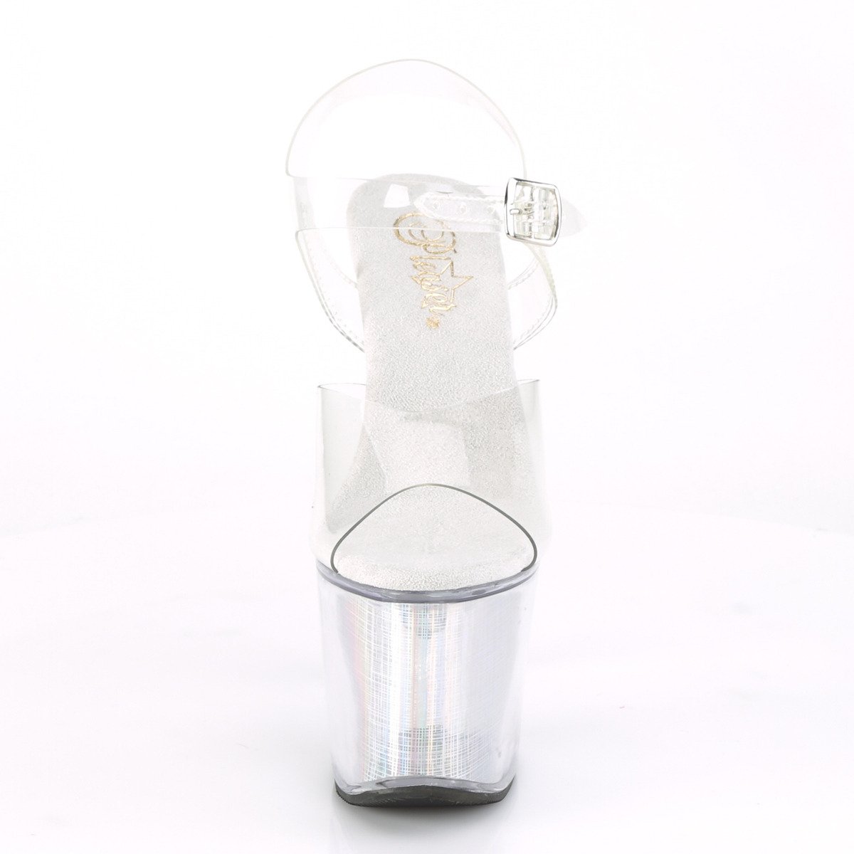 Pleaser Flashdance-708SCH C/SHG - Průhledné svítící sandály na vysoké platformě
