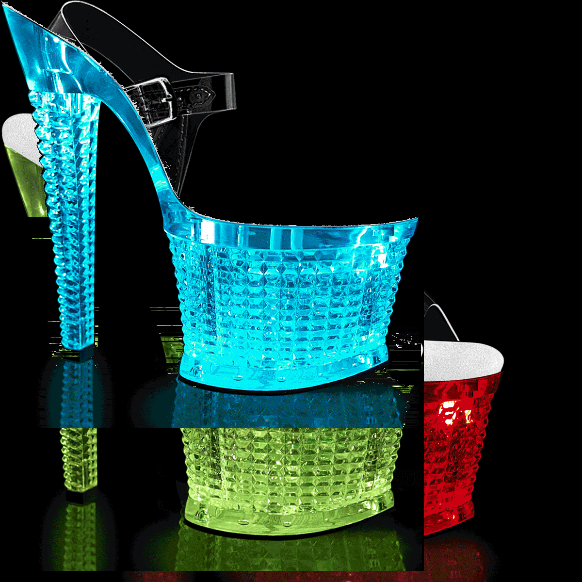 Pleaser Flashdance-708SPEC C/M - Průhledné svítící sandály na vysoké platformě