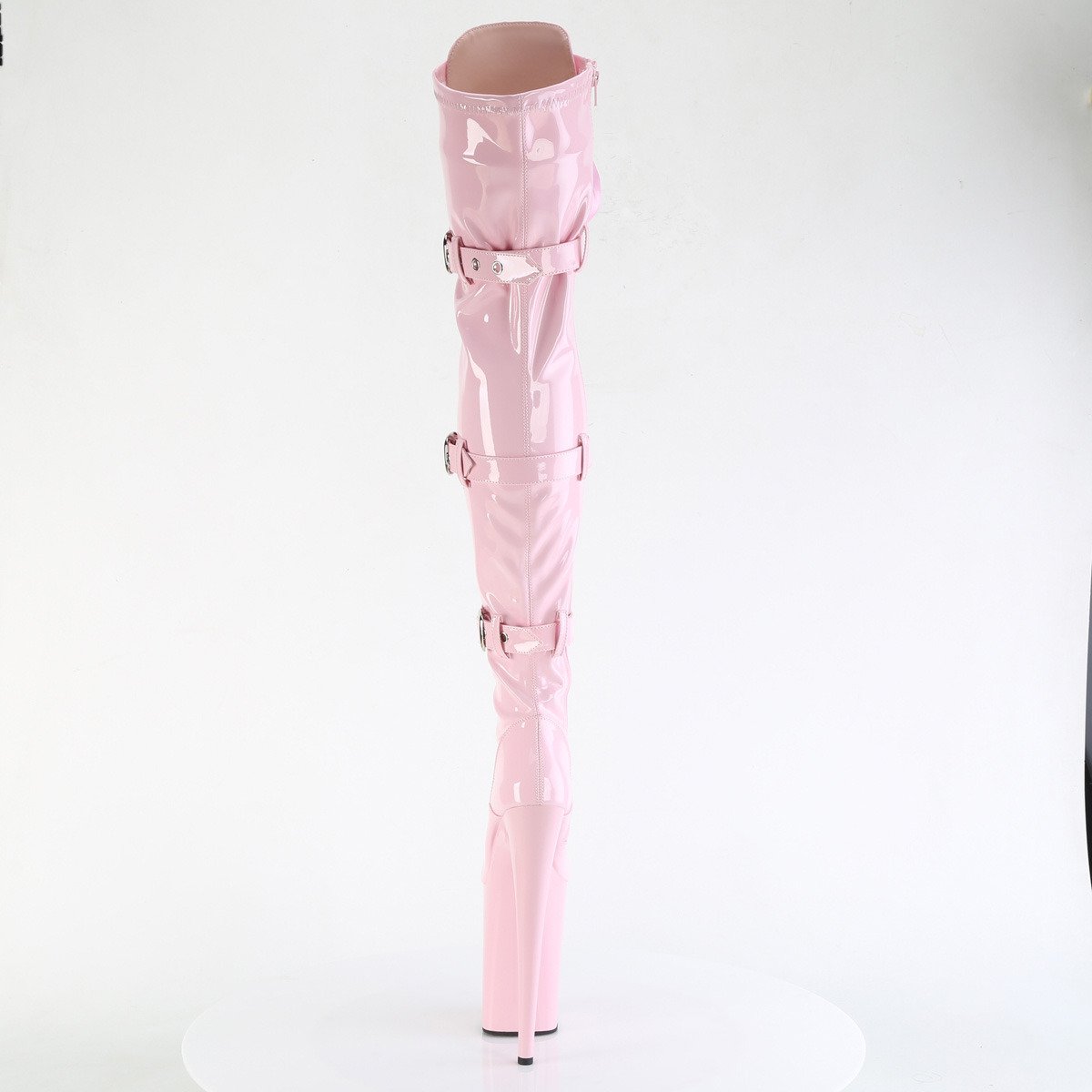 Pleaser Infinity-3028 BP/M - Lesklé růžové kozačky nad kolena na vysoké platformě