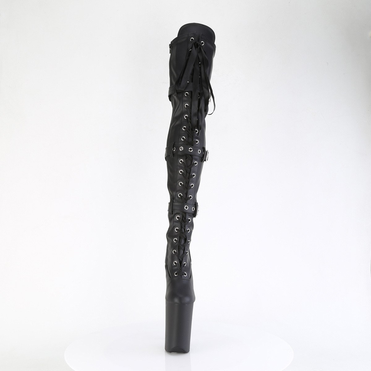 Pleaser Infinity-3028 BPU/M - Lesklé černé kozačky nad kolena na vysoké platformě