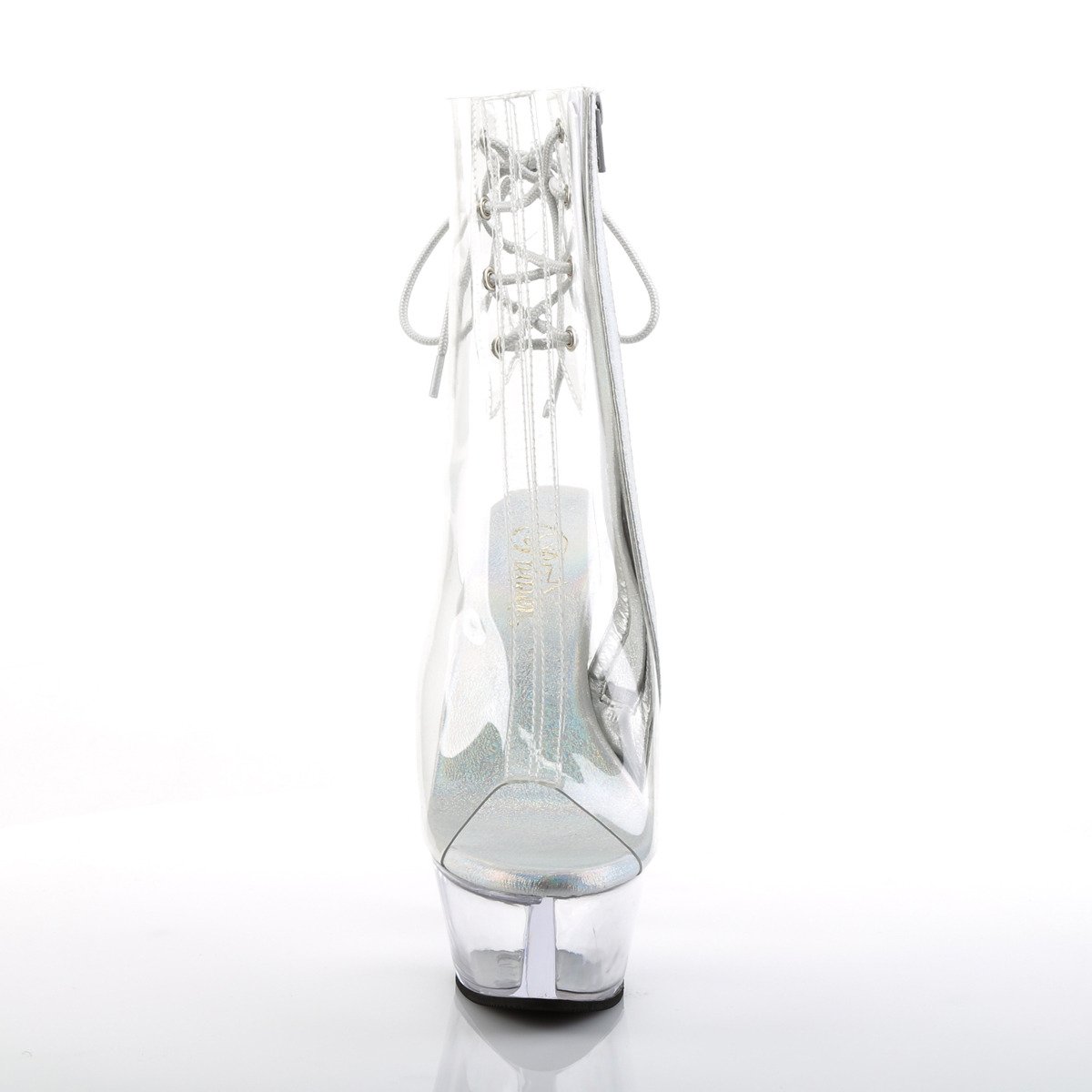 Pleaser Kiss-1018C C/M - Průhledné kozačky s otevřenou špičkou na platformě s vysokými podpatky