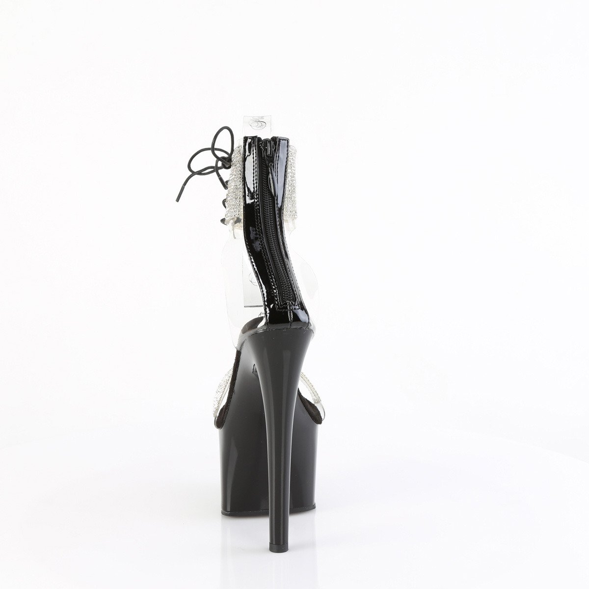 Pleaser Passion-727RS C-B/B - Černé boty s páskem přes kotník na vysoké platformě