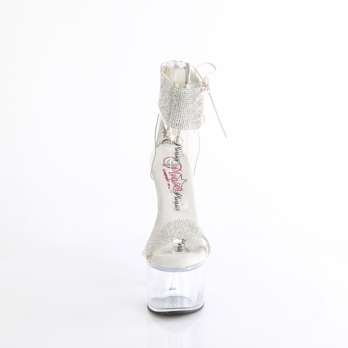 Pleaser Passion-727RS C-S/C - Průhledné boty s páskem přes kotník na vysoké platformě