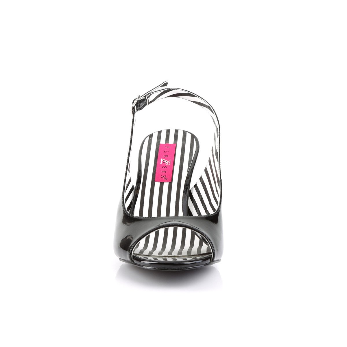 Pleaser Pink Label Jenna-02 B - Lesklé černé lodičky s otevřenou špičkou a volnou patou s širokými podpatky