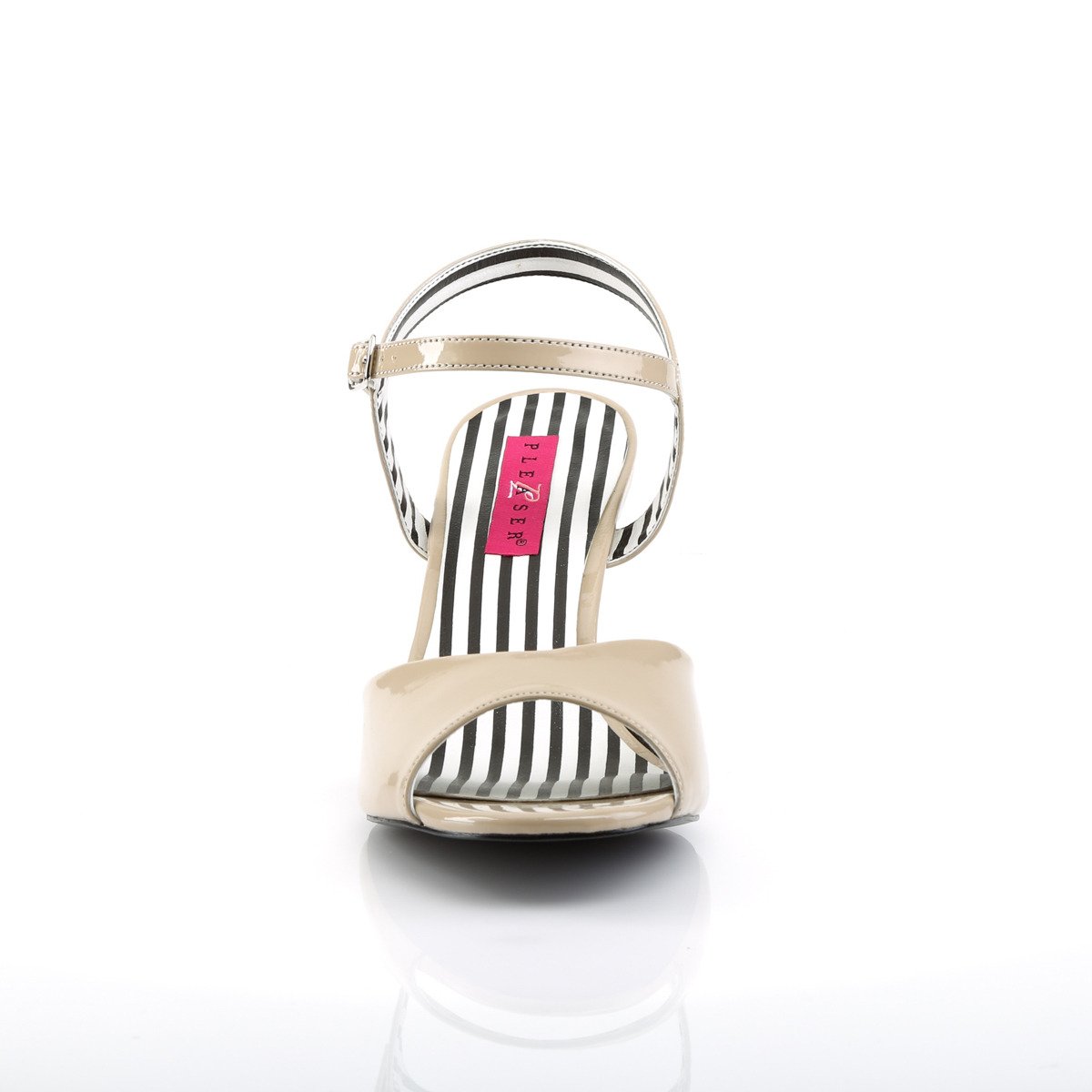 Pleaser Pink Label Jenna-09 CR - Lesklé béžové sandály s širokými podpatky