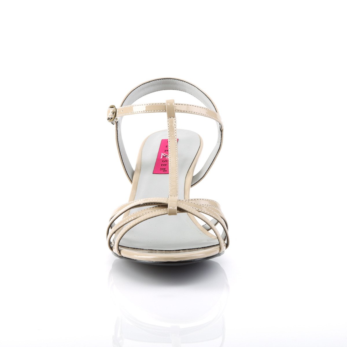 Pleaser Pink Label Kitten-06 CR - Lesklé béžové sandály na podpatku