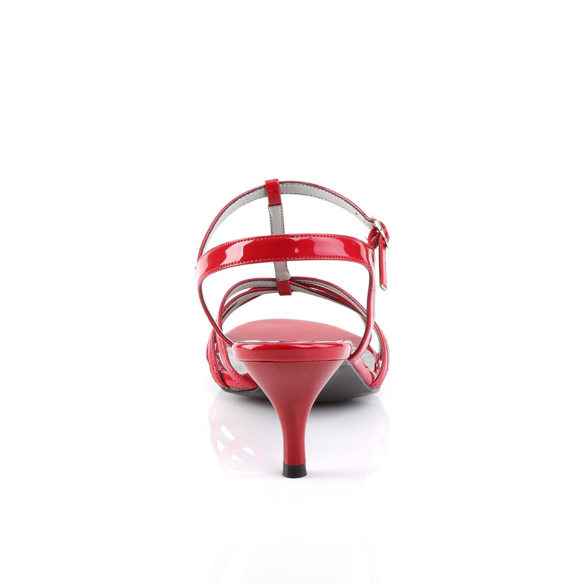 Pleaser Pink Label Kitten-06 R - Lesklé červené sandály na podpatku