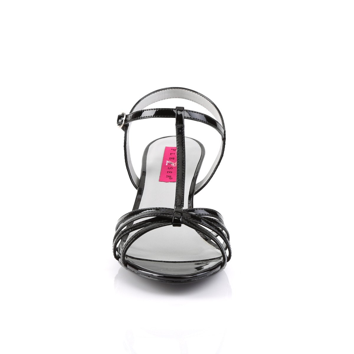 Pleaser Pink Label Kitten-06 B - Lesklé černé sandály na podpatku