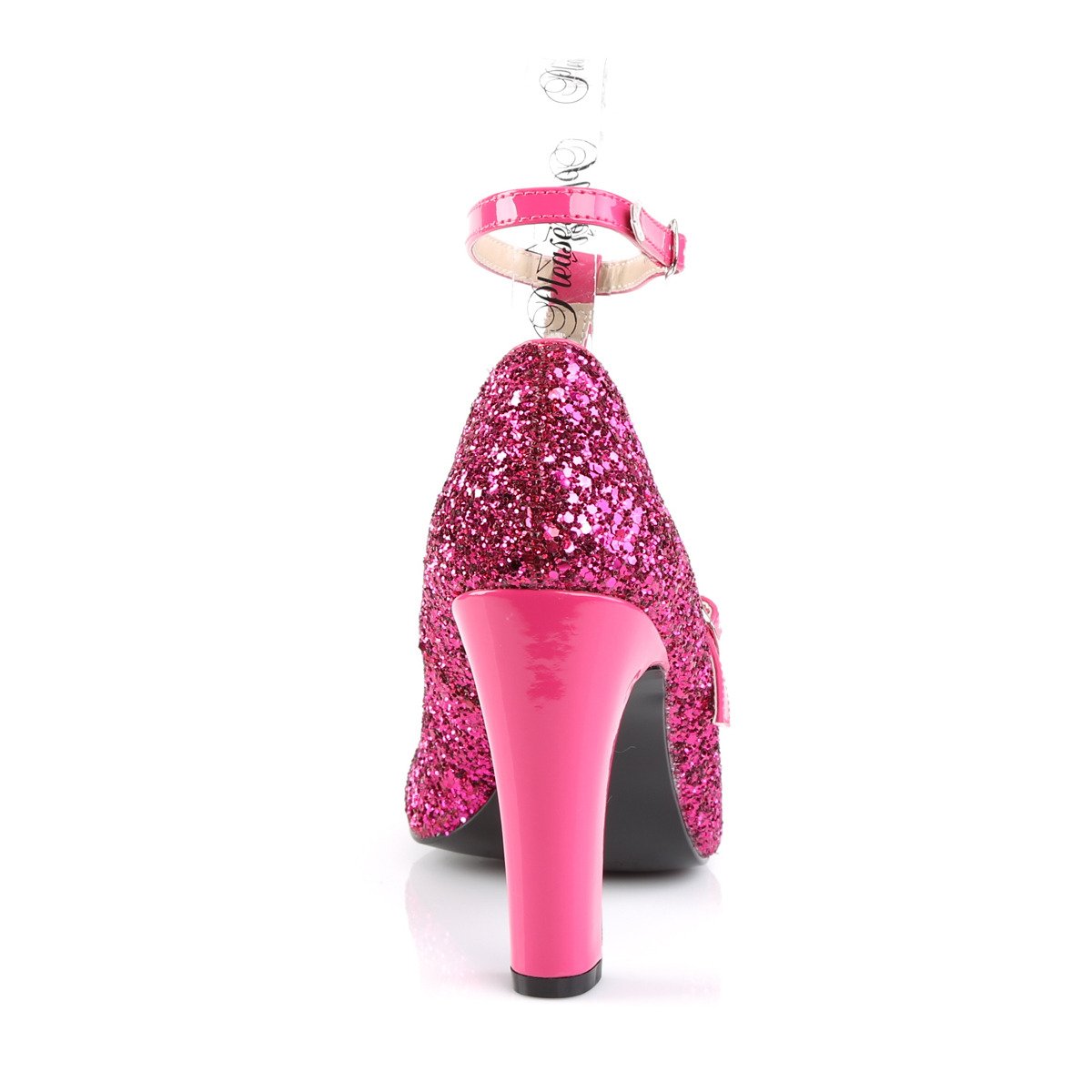 Pleaser Pink Label Queen-01 HP-HPG - Růžové lodičky s páskem bez platformy na vysokých širokých podpatcích
