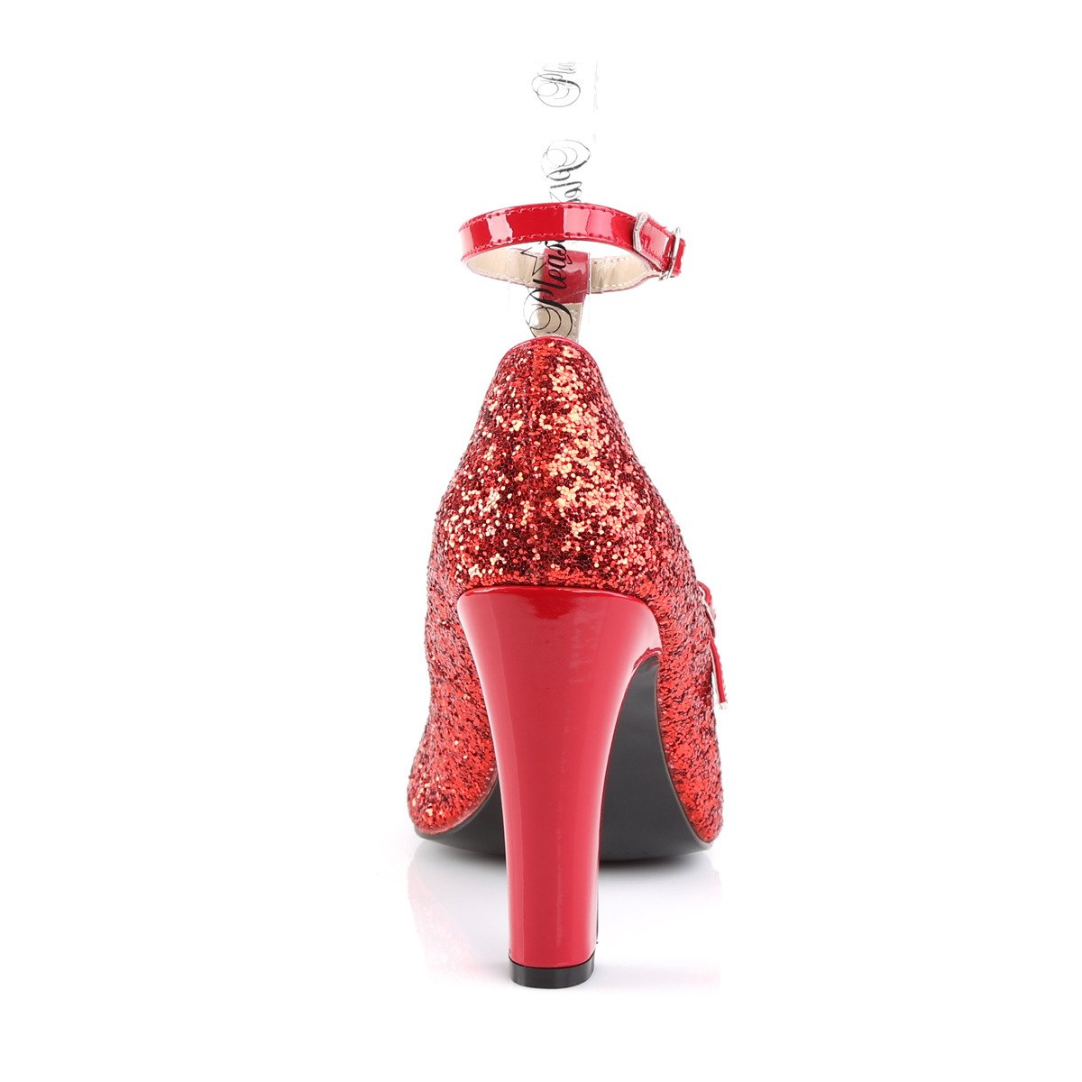 Pleaser Pink Label Queen-01 R-RG - Červené lodičky s páskem bez platformy na vysokých širokých podpatcích