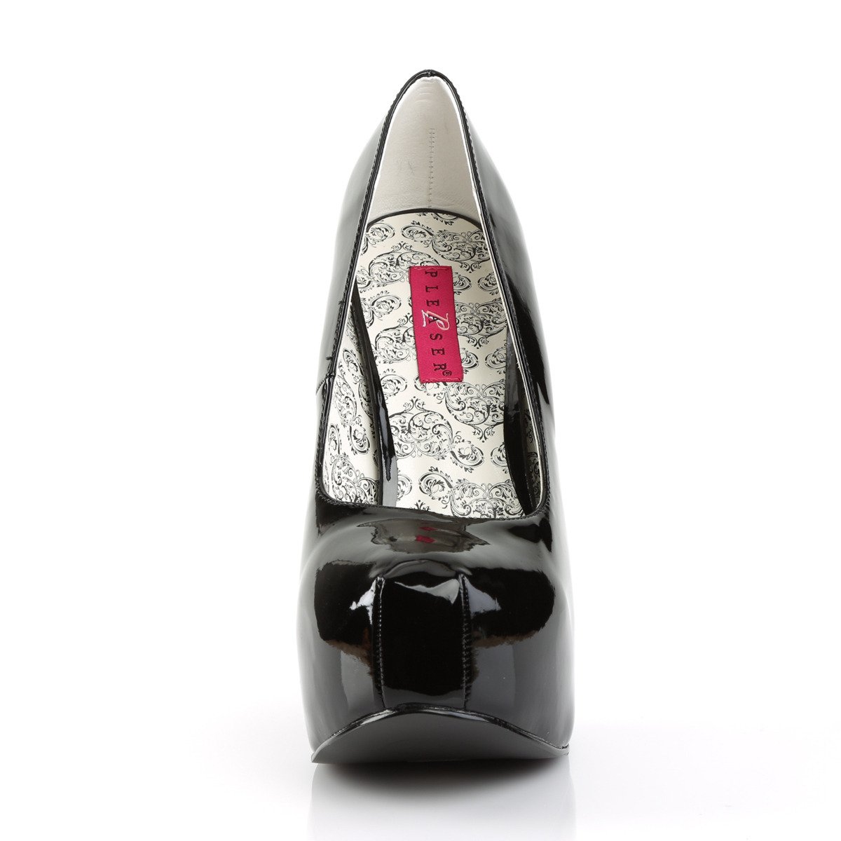 Pleaser Pink Label Teeze-06W B - Lesklé černé lodičky na platformě s vysokými podpatky