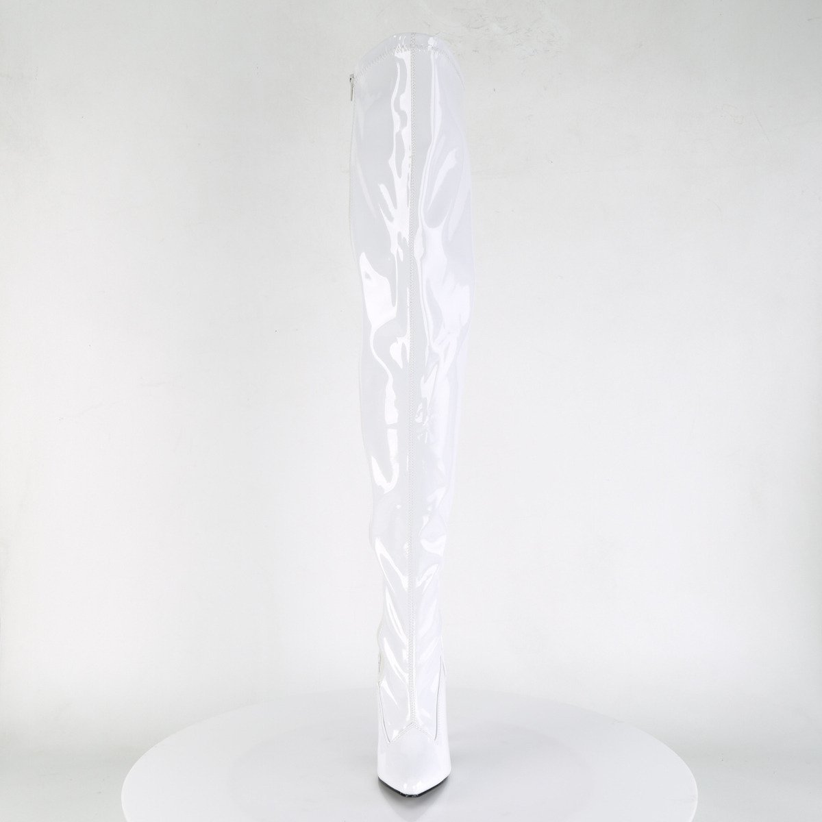 Pleaser Seduce-3000 W - Lesklé bílé kozačky nad kolena na vysokém podpatku