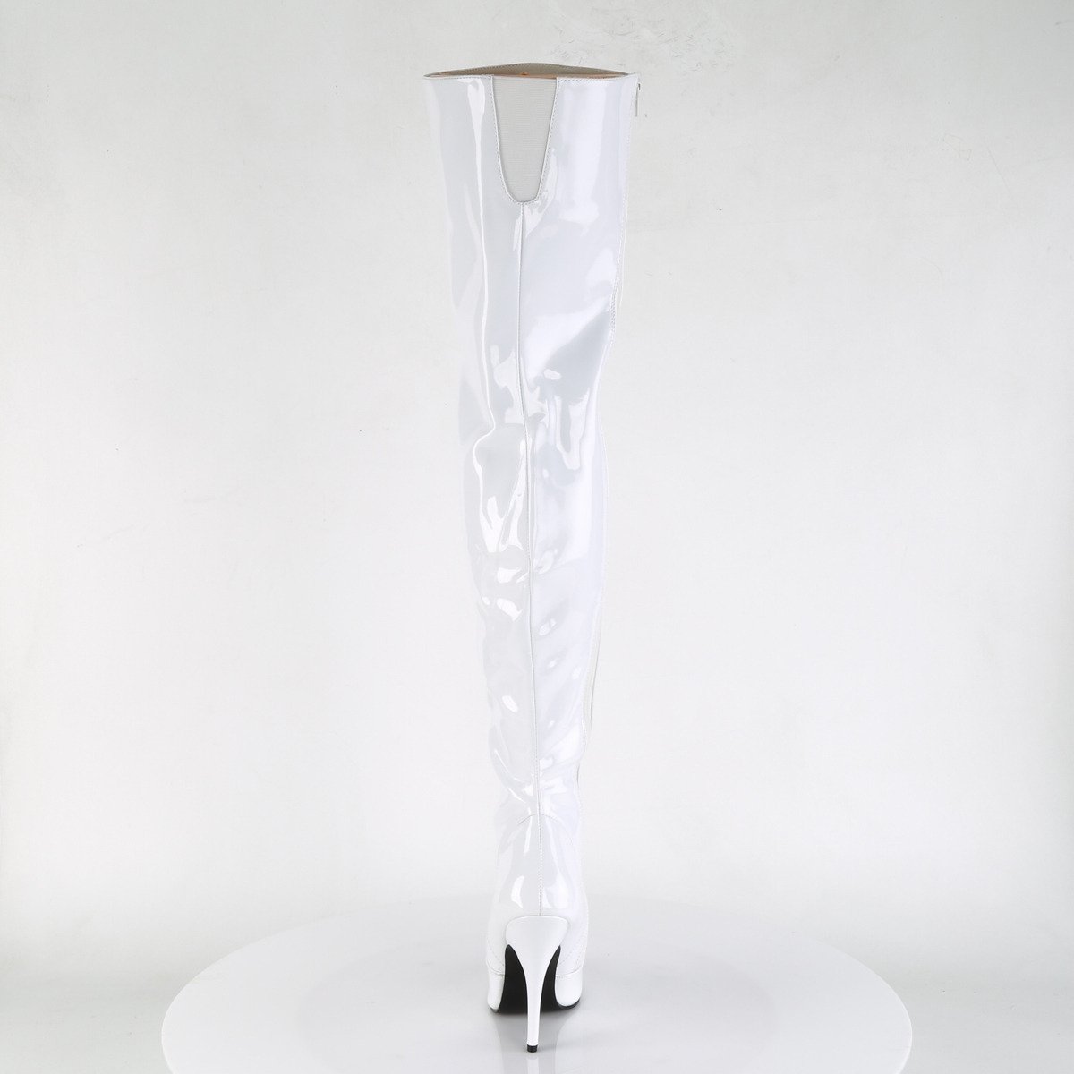 Pleaser Seduce-3010 W - Lesklé bílé kozačky nad kolena na vysokém podpatku