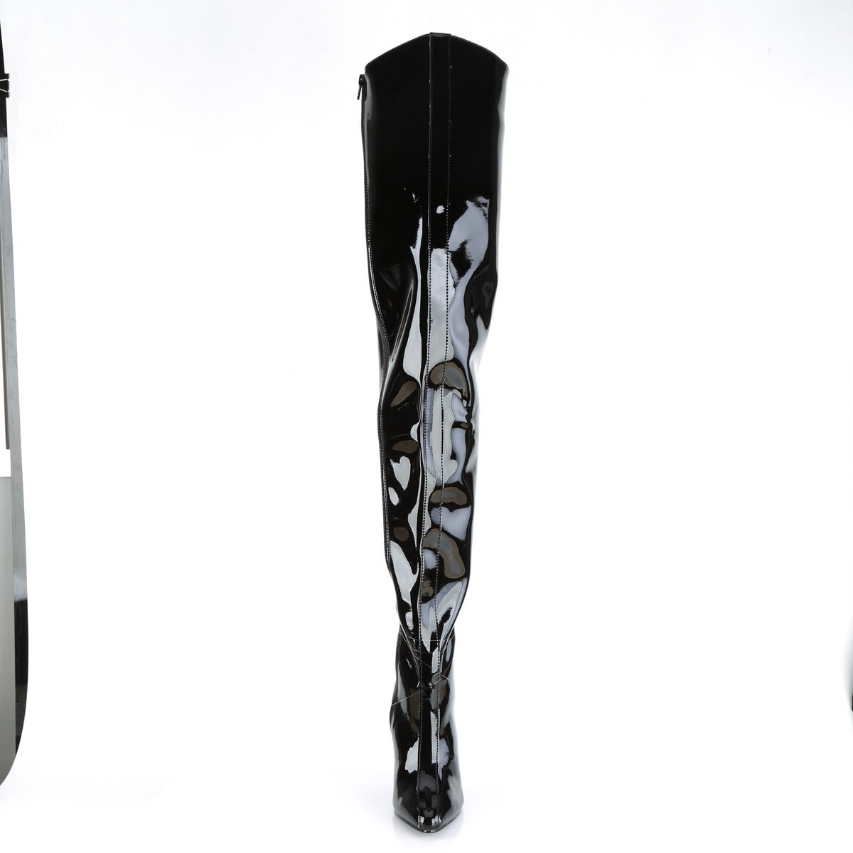 Pleaser Seduce-4010 B - Lesklé černé kozačky nad kolena na vysokém podpatku