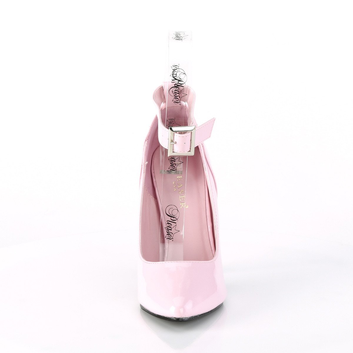 Pleaser Seduce-431 BP - Lesklé růžové lodičky s páskem bez platformy na vysokém podpatku