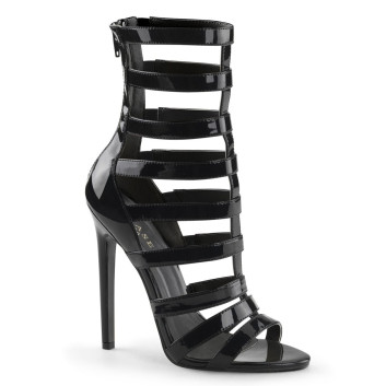Pleaser Sexy-52 B - Lesklé černé páskové sandály na vysokém podpatku