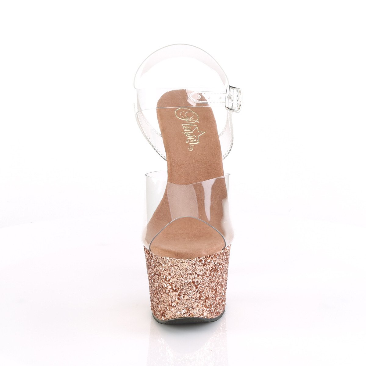 Pleaser Sky-308LG C/ROGLDG - Průhledné sandály na vysoké platformě