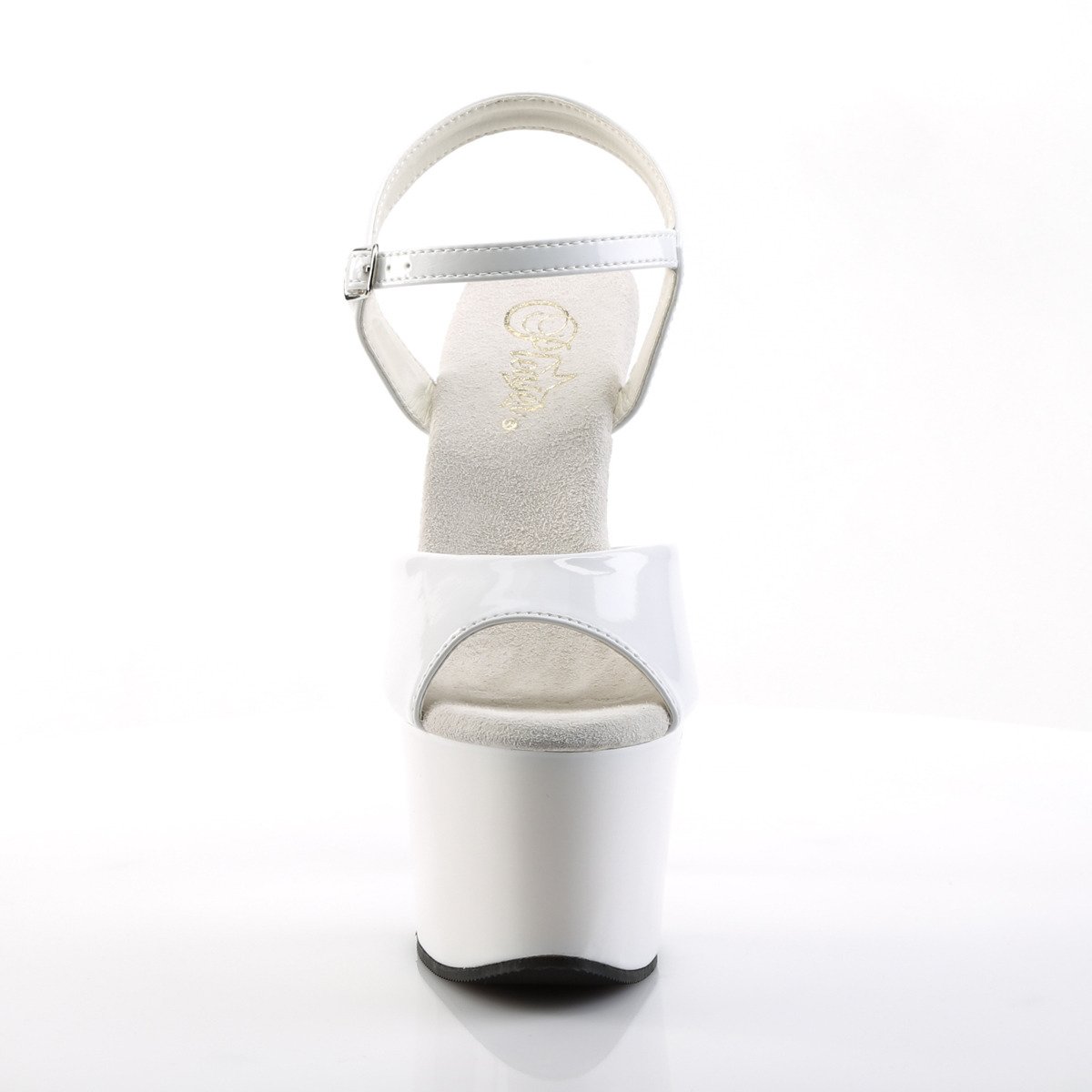 Pleaser Sky-309 W/M - Lesklé bílé sandály na vysoké platformě