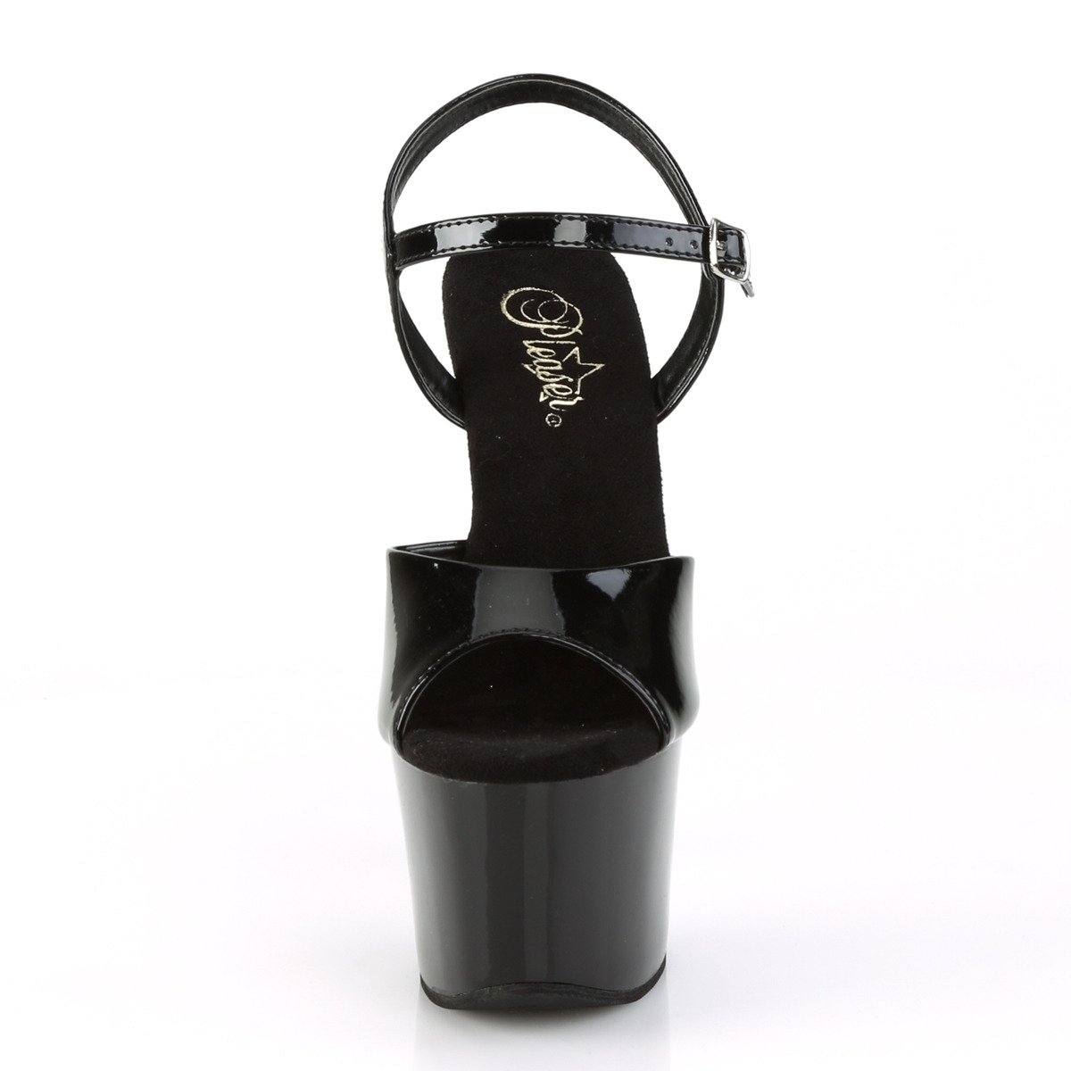 Pleaser Sky-309CRS B/B-SRS - Lesklé černé sandály na vysoké platformě