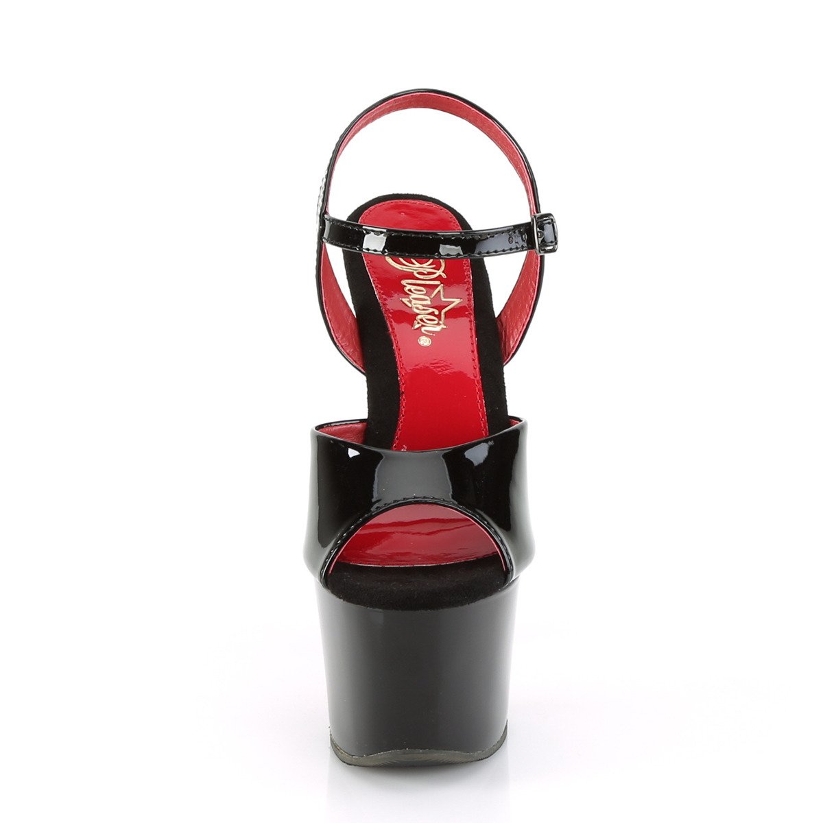 Pleaser Sky-309TT B/B-RCH - Lesklé černé sandály na vysoké platformě