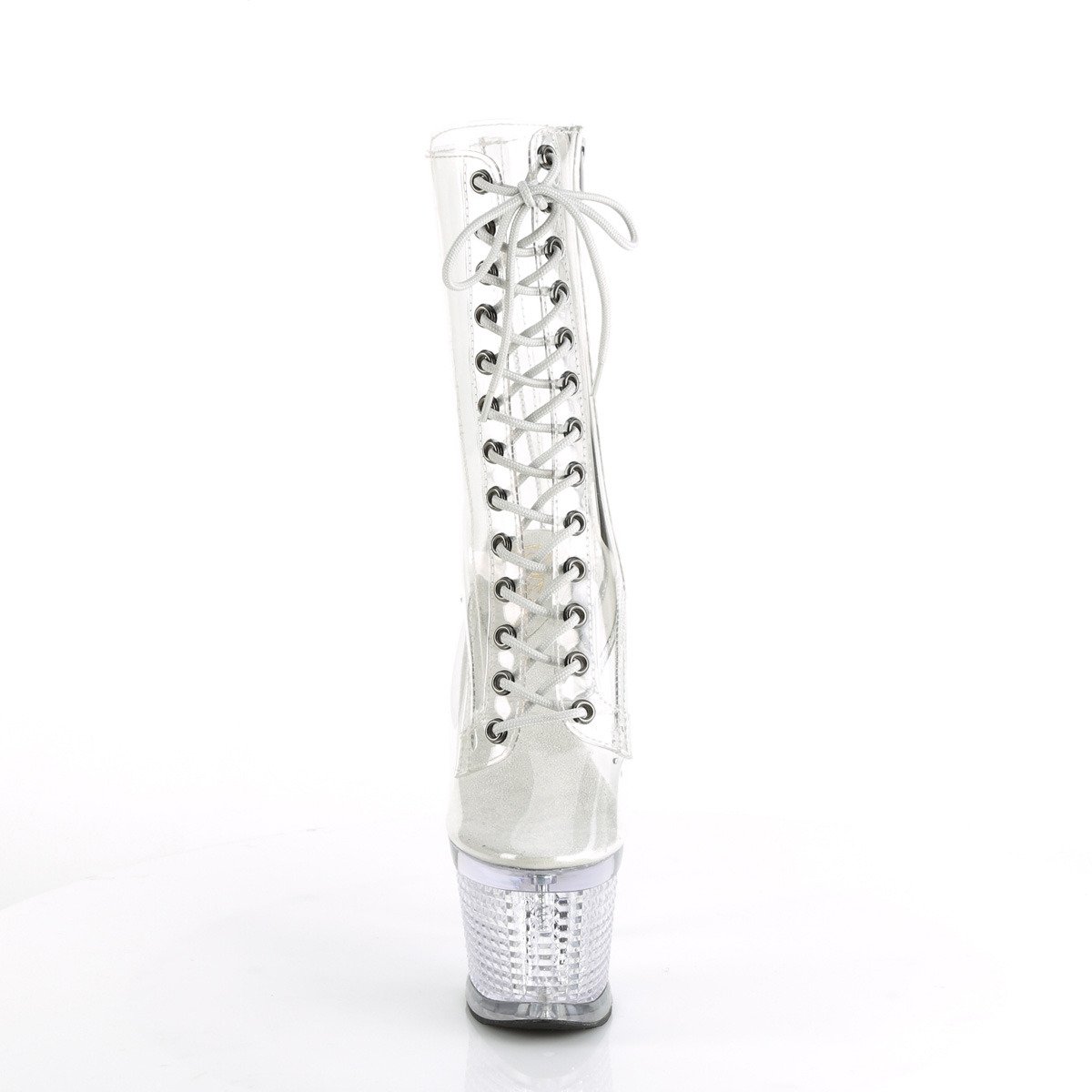 Pleaser Spectator-1040C C/M - Průhledné kotníkové kozačky na vysoké platformě